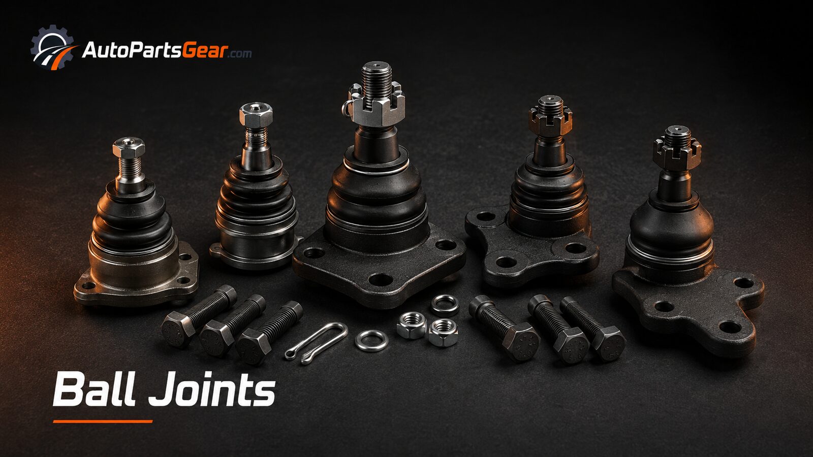Automotive press-in and bolt-on ball joints with boots and hardware