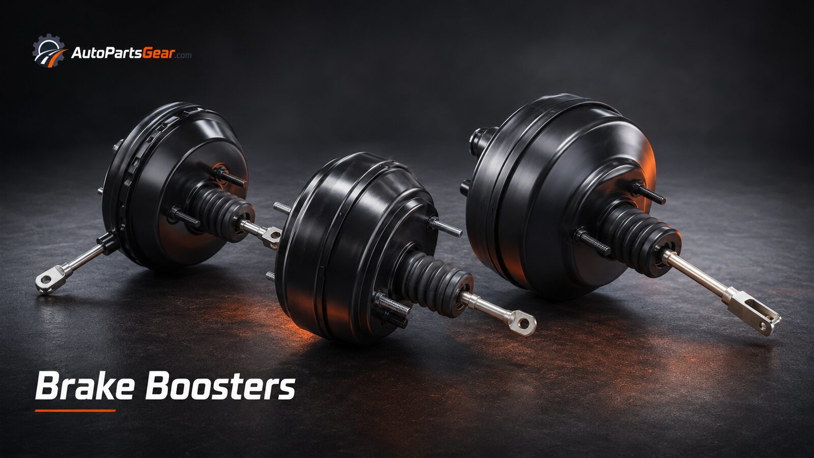 Automotive vacuum brake boosters with push rods and mounting studs