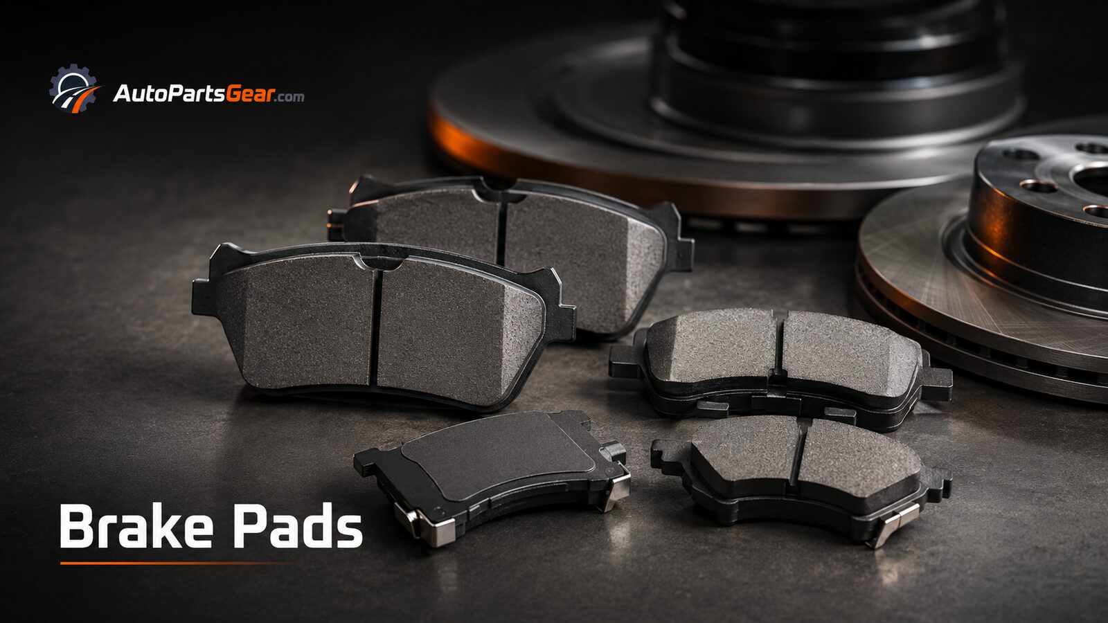 Automotive brake pad sets displayed with brake rotors