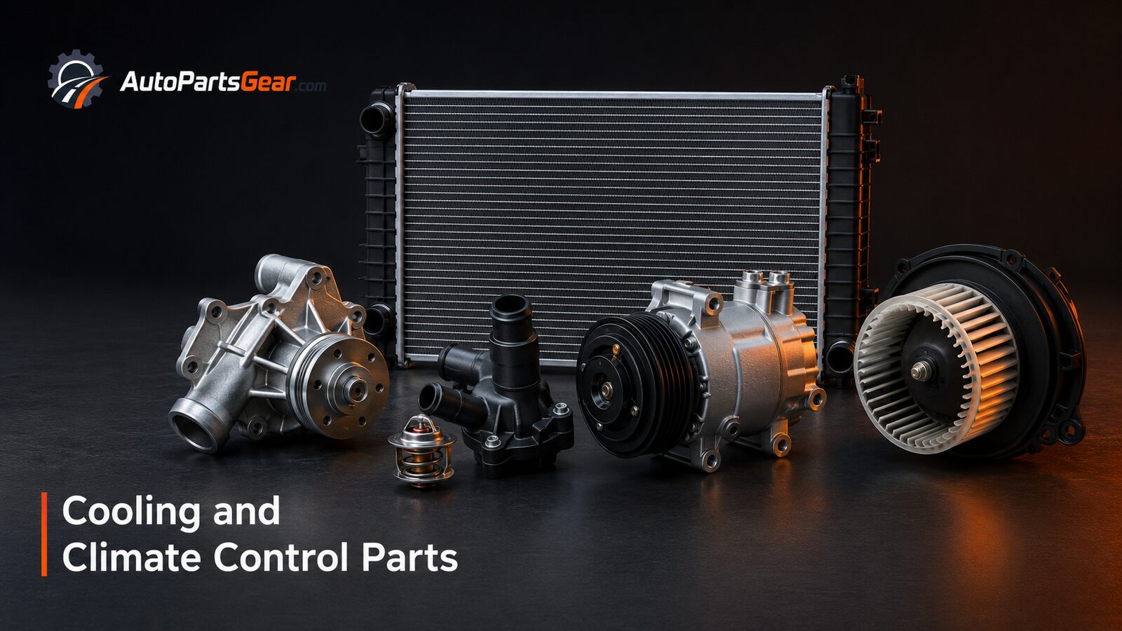 Automotive cooling and climate control parts including radiator, water pump, thermostat, A/C compressor and blower motor