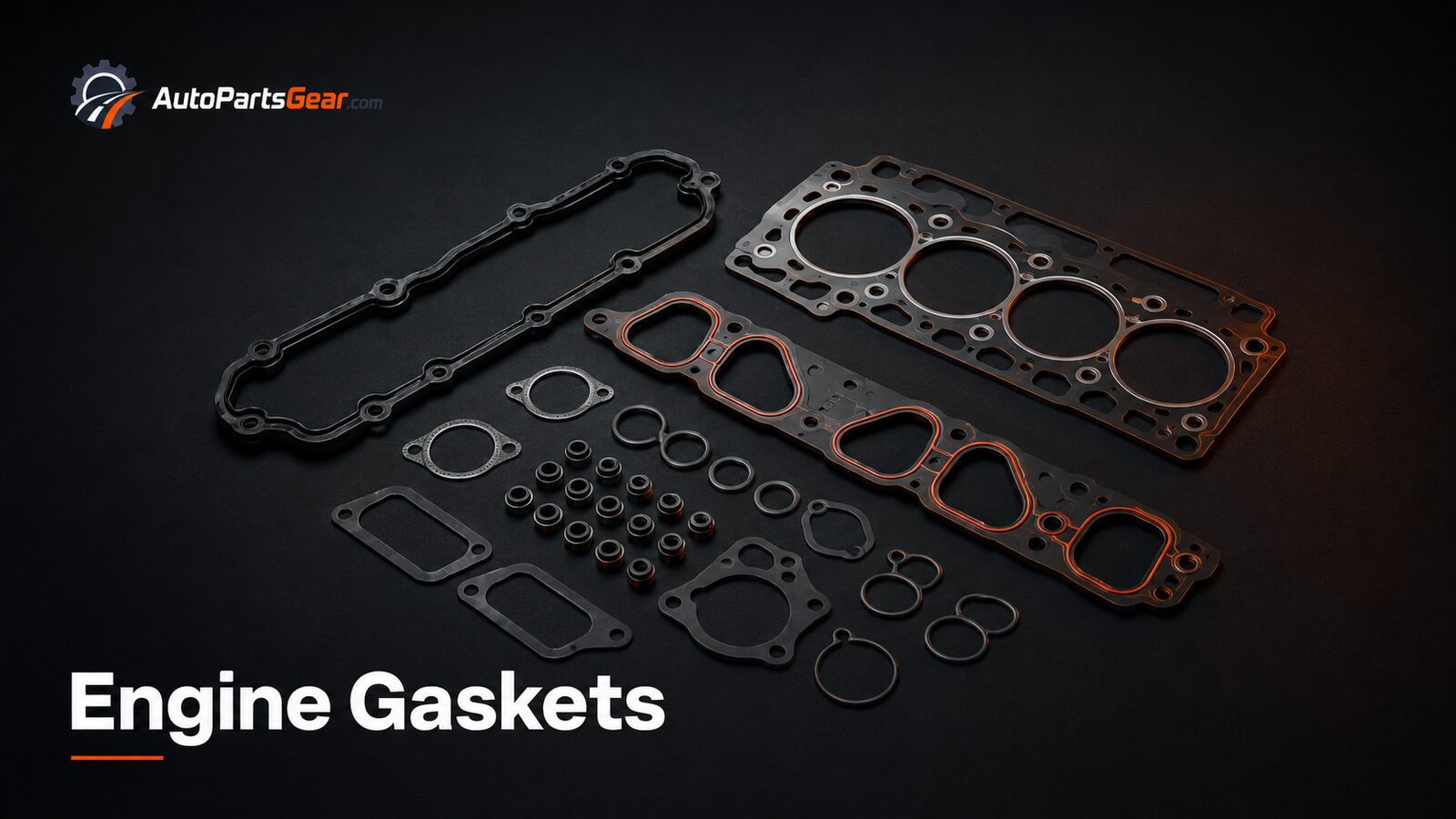 Automotive head, valve cover and intake engine gasket set