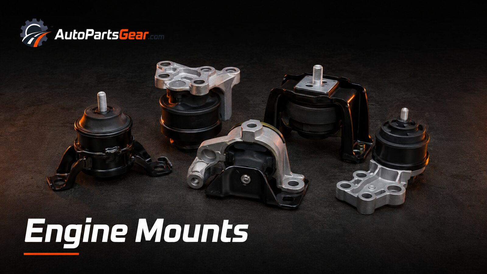 Hydraulic and rubber automotive engine mounts with metal brackets