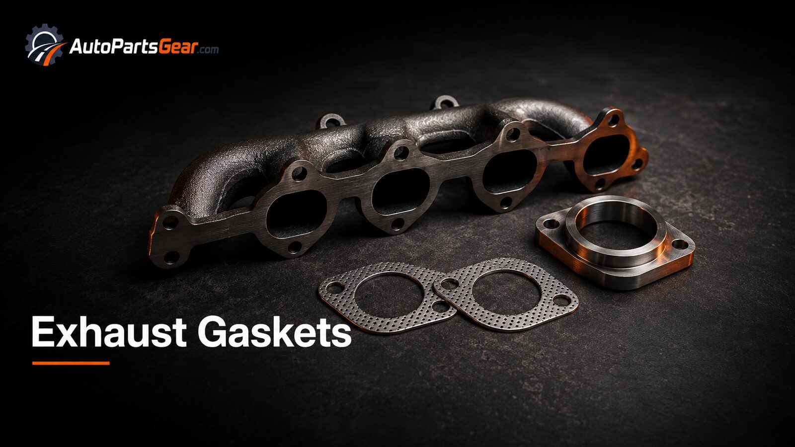 Unbranded automotive exhaust gaskets replacement parts on a dark studio background