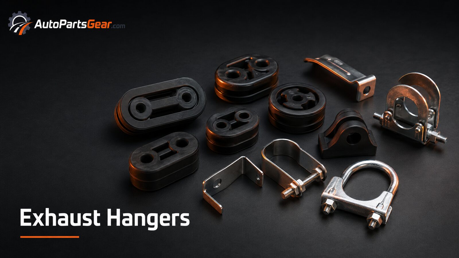 Unbranded automotive exhaust hangers replacement parts on a dark studio background