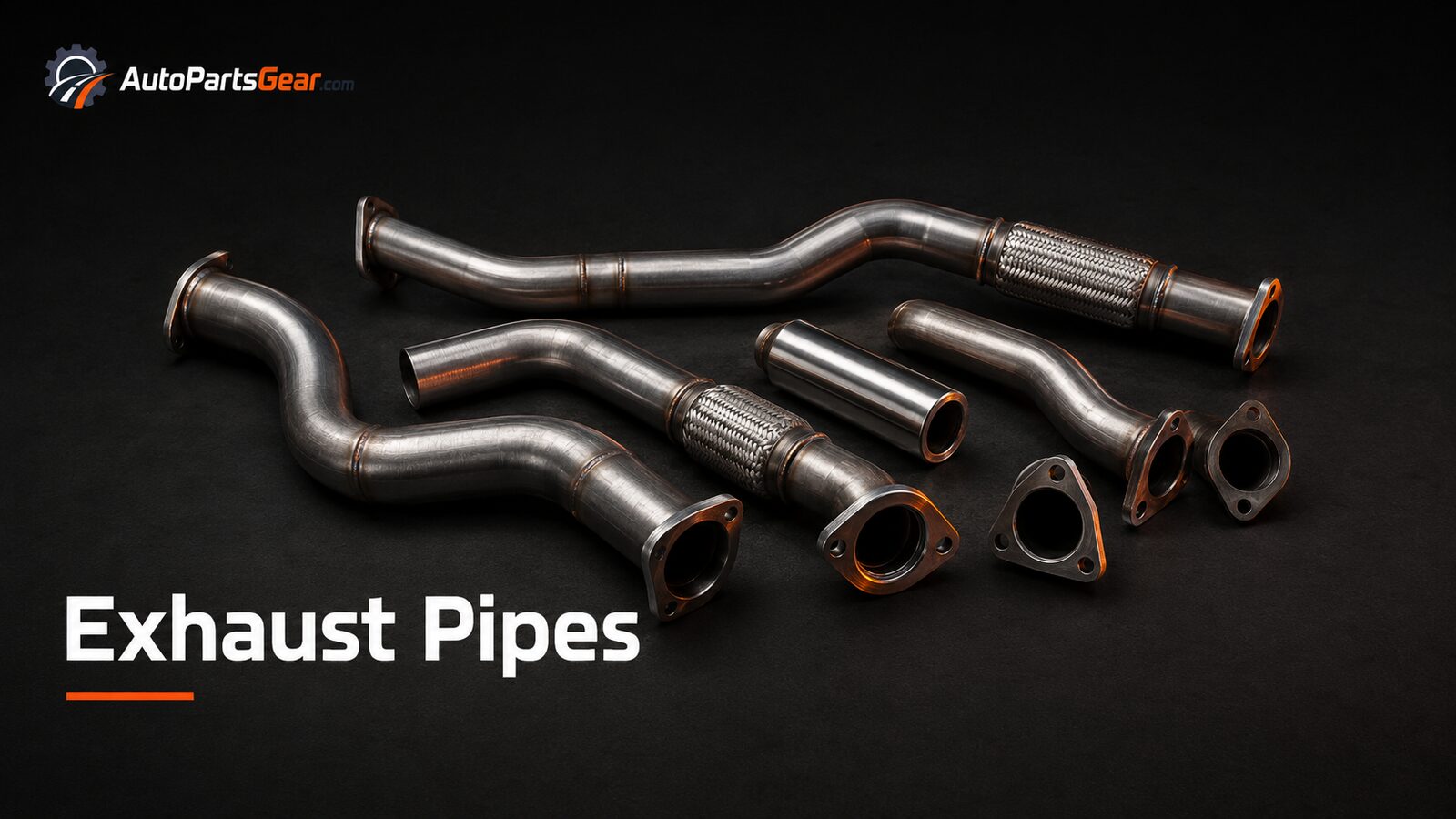 Unbranded automotive exhaust pipes replacement parts on a dark studio background