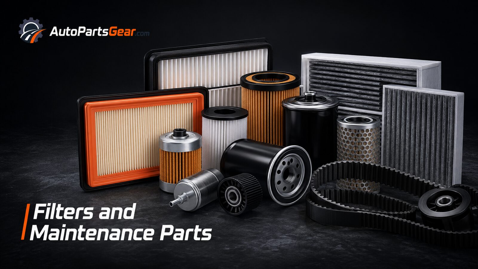 Automotive filters, belts and maintenance parts arranged for comparison