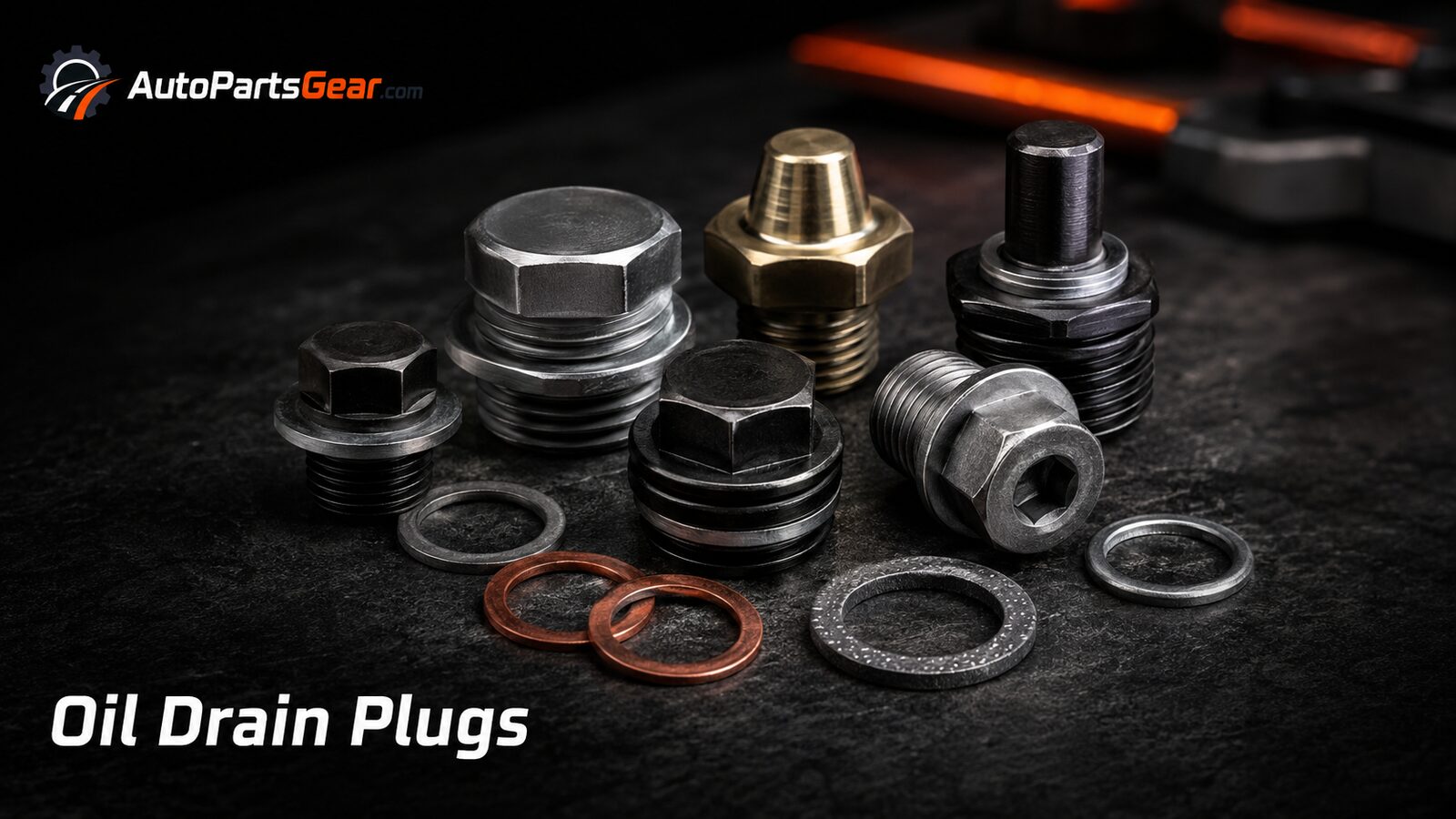 Automotive oil drain plugs with crush washers and gaskets