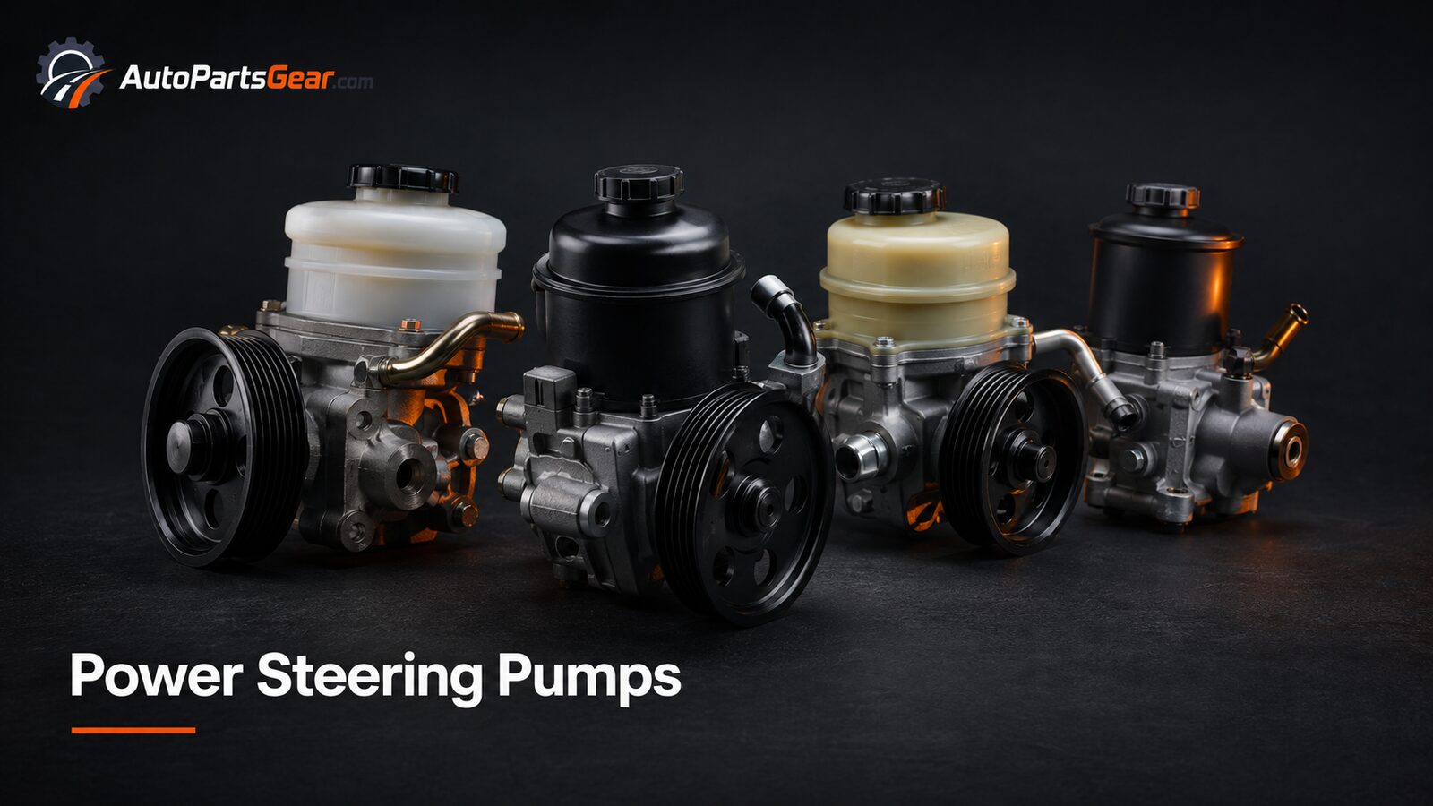 Automotive power steering pumps with reservoirs and pulleys