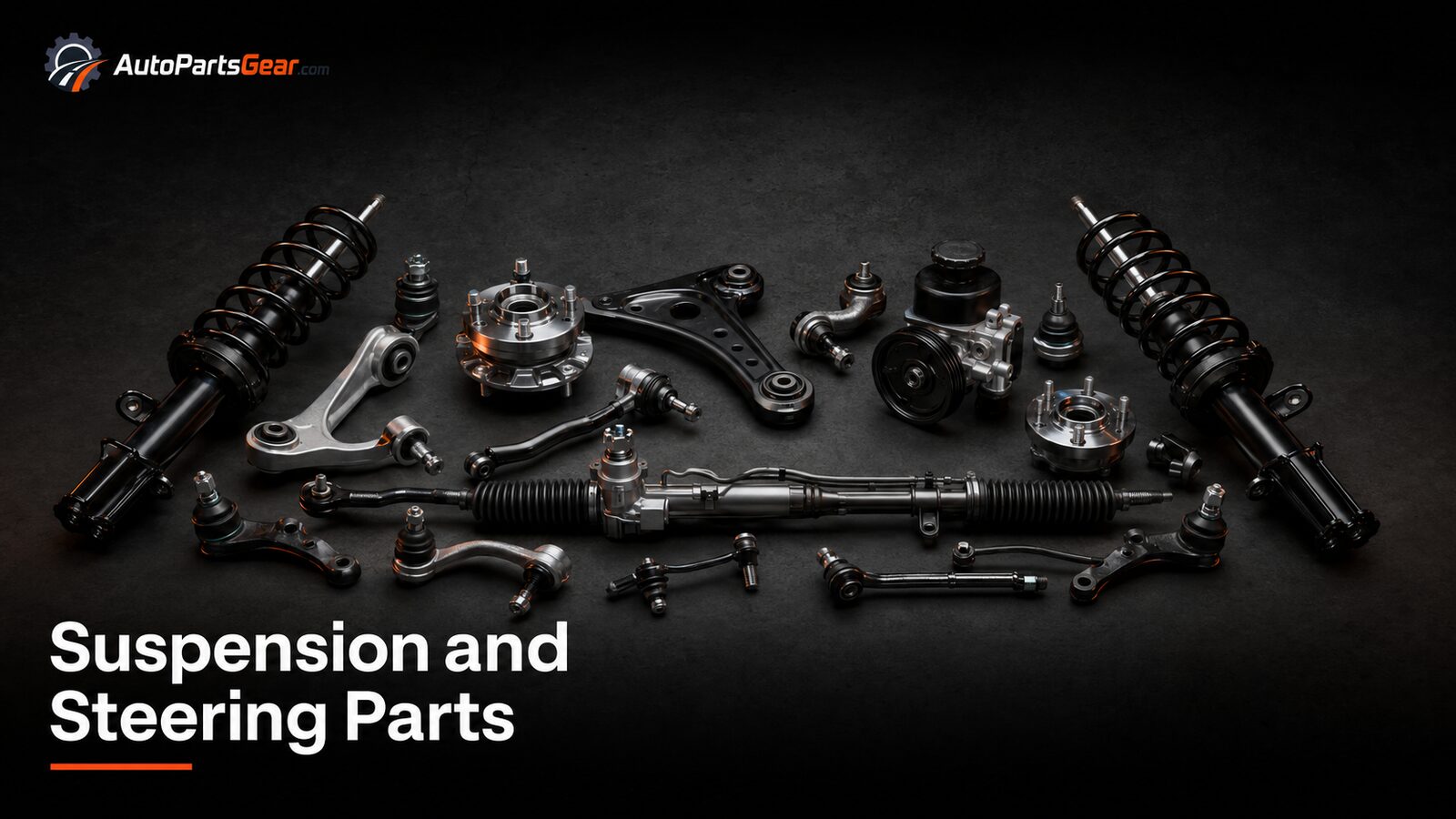 Automotive suspension and steering parts including struts, control arms, hubs and steering rack