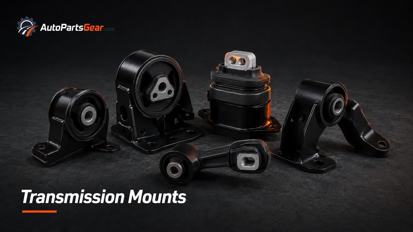 Unbranded automotive transmission mounts replacement parts arranged on a dark studio background