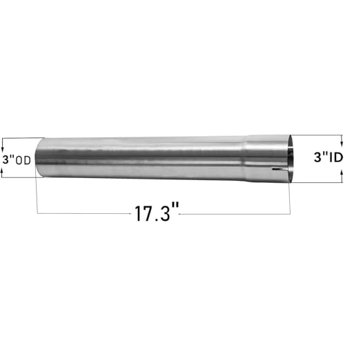 3 Inch Exhaust Pipe, T304 Stainless Steel (SS Tubo), Flared & Slotted End, Polished Finish, 17.3” Length, 3” OD-to-ID Adapter, Thickened Wall Straight Tubing for Car Truck Exhaust System