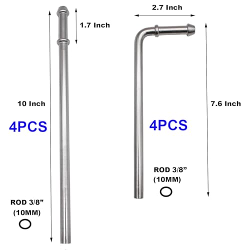 Ganluuree 8PCS 304 Stainless Steel Exhaust Hanger Rod Set Heavy Duty 3/8"(10MM)Rod 4PCS 90°7.6" Long,4PCS Straight 10" Long,Car Exhaust Pipe Muffler System Hanger Automotive Replacement Tailpipe Part