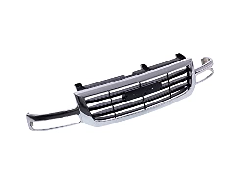 JustDrivably Front Grille Chrome Shell Grill Black Insert Compatible With 2003-2007 GMC SIERRA 1500 2500 19130791 GM1200475