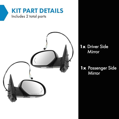 TRQ Driver and Passenger Side Mirror Assembly 2 Piece Set Power Heated No Memory Black Compatible with 2007-2013 Chevy Avalanche Suburban 2007-2014 Suburban GMC Yukon Yukon XL 1500