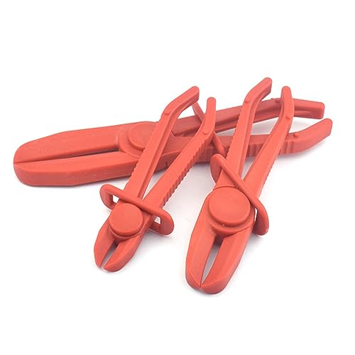 OBTANIM 3 Pack Plastic Hose Pinch Off Pliers Line Clamp Pliers Set Tool for Automotive Flexible Hoses, Gas Lines Radiator Brake Coolant and Fuel Lines (Red)