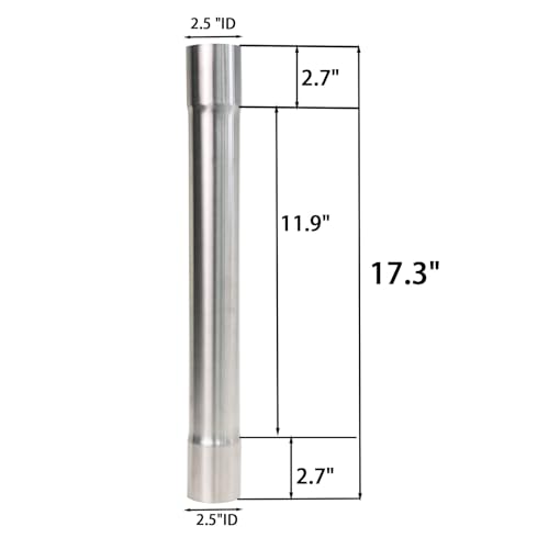 2.5 Inch Exhaust Pipe T304 Stainless Steel Exhaust Tubing,Tailpipe Inlet and Outlet 2 1/2"ID Length 17.3" Straight Exhaust, Universal Connector Adapter Tubo, Metal Tubing