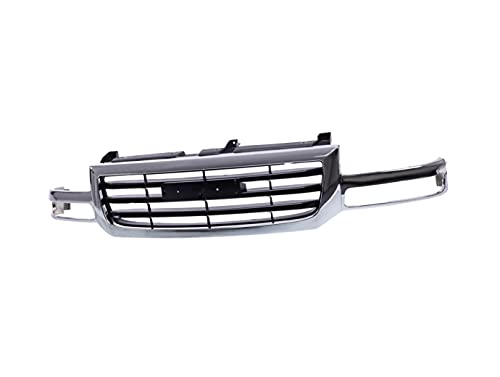 JustDrivably Front Grille Chrome Shell Grill Black Insert Compatible With 2003-2007 GMC SIERRA 1500 2500 19130791 GM1200475