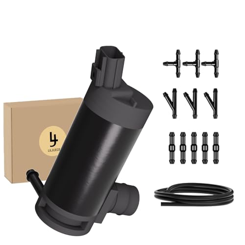 LILJUECE Windshield Washer Pump Replacement for 1997-2014 Ford F150, 2001-2007 Escape, Washer Fluid Pump with 1x2M Hose & 11 Connectors - Replaces OEM 7L8Z-17664-A F6SZ-17664-A F6SU17664DA