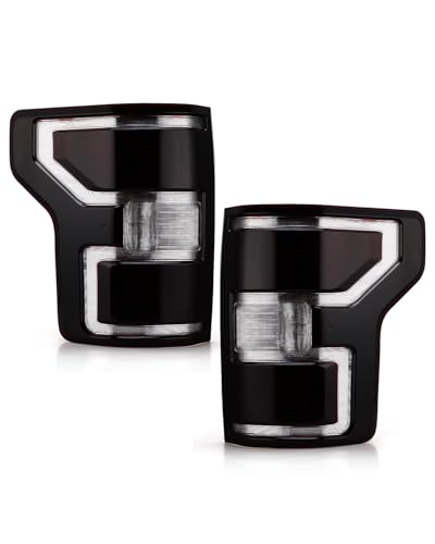 OKLPF Rear Brake Smoked Tail Light Compatible With 2018 2019 2020 Ford F150 F-150 Replace JL3Z13405H,Replace Smoke Black Taillight Assembly,Included Bulbs and Harness,Driver and Passenger Side