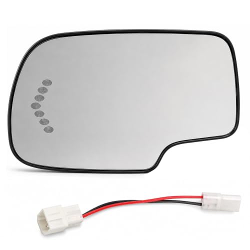 Driver Side Heated Mirror Glass Replacement for 2003-2007 Cadillac Escalade, Chevrolet Avalanche, Silverado, Suburban, Tahoe, GMC Sierra, Yukon - Exterior Side View Convex Mirror with Turn Signal