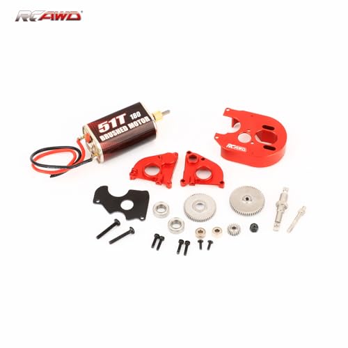 RCAWD 260% More Power 180 Motor 51T SCX24 Transmission Gearbox Set for Axial 1/24 SCX24 AX24 Series Upgrades Part Red