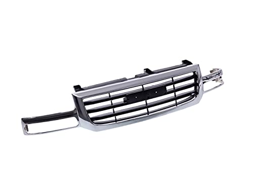 JustDrivably Front Grille Chrome Shell Grill Black Insert Compatible With 2003-2007 GMC SIERRA 1500 2500 19130791 GM1200475