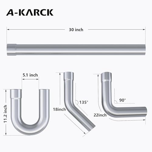 A-KARCK Mild Steel Mandrel Bends 16 Pcs, 2.25 Inches DIY Custom Exhaust Tubing Pipe Straight & U-Bend Kit, Universal Fit