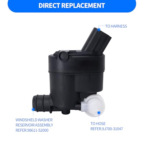 HiSport 98510-2W500 Windshield Washer Pump - Compatible with Genesis GV70/GV80 Hyun Elantra GT Santa Fe/Fe Sport/Fe XL Veloster Kia Carnival/Seltos/Sportage/Telluride - Replace 98510-4Z000