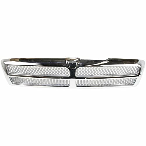 Front Grille Assembly Compatible With Dodge Ram 1500 Grill 1994-2002 / Ram 2500 3500 1994-2001 With Chrome Frame Shell With Chrome Honeycomb Mesh Insert (Except Sport Package)