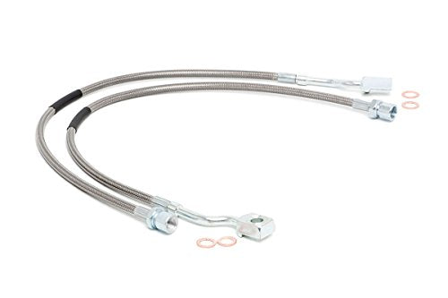 Rough Country Front Stainless Steel Braided Brake Lines for Chevy/GMC 1500, 2500HD, 3500HD, Tahoe Yukon (07-19) w/5-7.5" Lift, DOT Approved