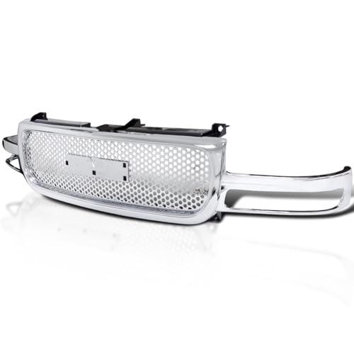 Spec-D Tuning Upper Round Hole Mesh Hood Grill Grille Chrome Compatible with 2000-2006 GMC Yukon Xl