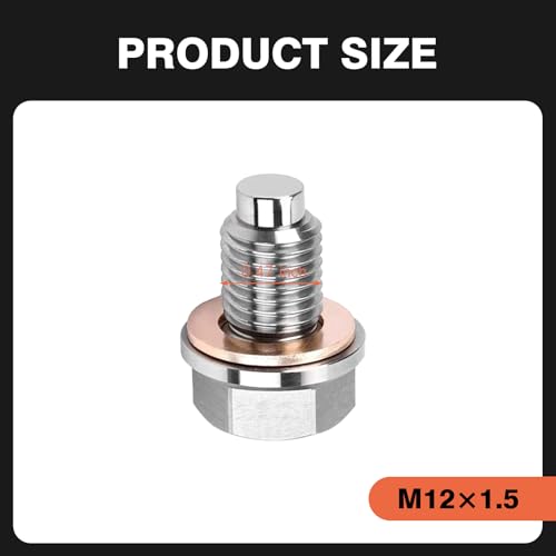 M12 x 1.5 Magnetic Oil Drain Plug, Magnetic Stainless Steel Oil Pan Drain Nut Bolt with 5 PCS Copper Crush Washer Anti Leakage, Universal Leak-proof Replacement,Fits Most Cars, Motorcycles, Boats