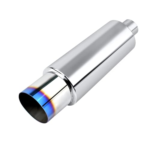 EVIL ENERGY 2.5" Exhaust Muffler, 2.5" Inlet (OD) 4" Outlet Stainless Steel Universal Straight Through N1 Style Burnt Exhaust Tip, Deep Tone for Modern Trucks, Muscle Cars & Daily Drivers