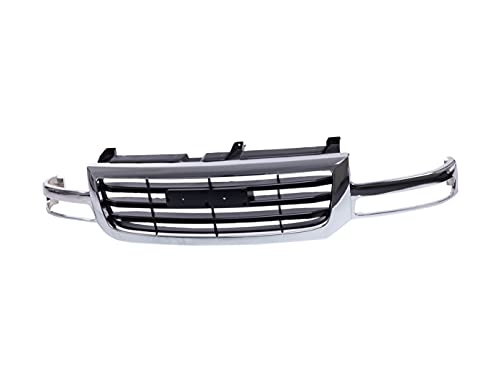 JustDrivably Front Grille Chrome Shell Grill Black Insert Compatible With 2003-2007 GMC SIERRA 1500 2500 19130791 GM1200475