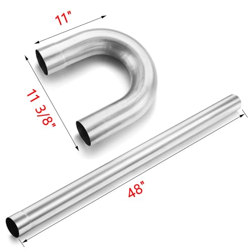 LCGP 2.5 Inch DIY Custom Exhaust Pipe Mild Steel Elbow Straight Pipe U-Shaped Pipe 8 Pcs
