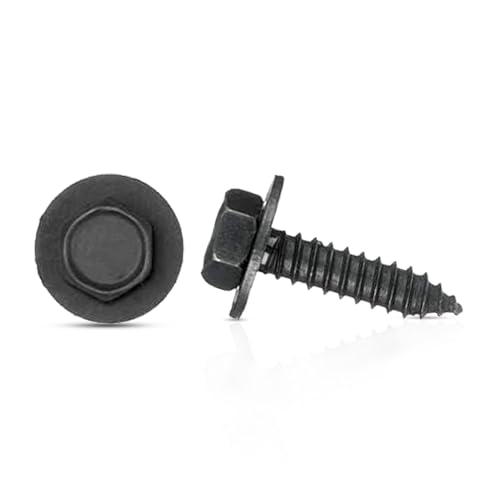 MAIN ST COLLECTIVE 50 Pcs Black Hex Head Trim Screws 4.2-1.41 x 20mm with 12mm Washer – Sheet Metal Screws, Automotive Exterior Accessories, Fasteners & Car Parts for GM – Ideal for Auto Body Repair