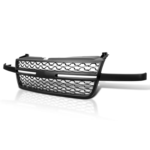 Spec-D Tuning Matte Black Honeycomb Front Bumper Grille Compatible with 2005-2007 Chevy Silverado 2500HD 3500HD Pickup Truck