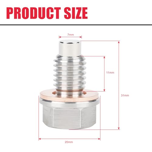 M12 x 1.75 Magnetic Oil Drain Pan Plug,Magnetic Stainless Steel Oil Drain Plug Nut Bolt,with 3 PCS Copper Crush Washer Anti Leakage,Universal Leak-proof Replacement,Fits Most Cars,Motorcycles, Boats