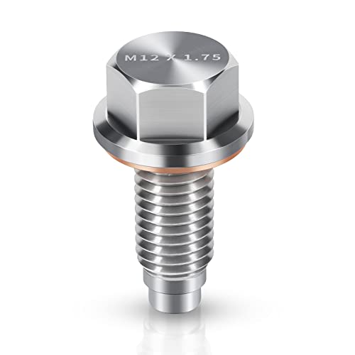 OxyGenie M12 x1.75 Magnetic Oil Drain Plug Stainless Steel with Red Copper Washer Gaskets Replacement for Chevrolet, GMC, Buick and Cadillac