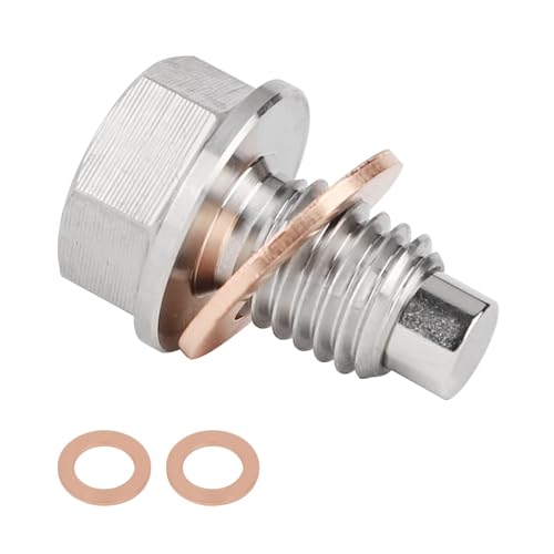 M12 x 1.75 Magnetic Oil Drain Pan Plug,Magnetic Stainless Steel Oil Drain Plug Nut Bolt,with 3 PCS Copper Crush Washer Anti Leakage,Universal Leak-proof Replacement,Fits Most Cars,Motorcycles, Boats
