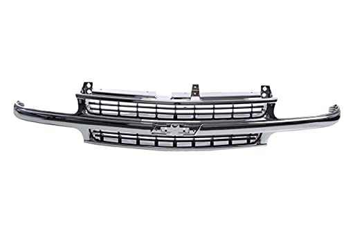 JustDrivably Front Grille Grill Chrome Shell With Black Insert Compatible With Chevrolet Silverado 1500 2500 1999-2002 & Suburban 1500 2500 & Tahoe 2000-2006
