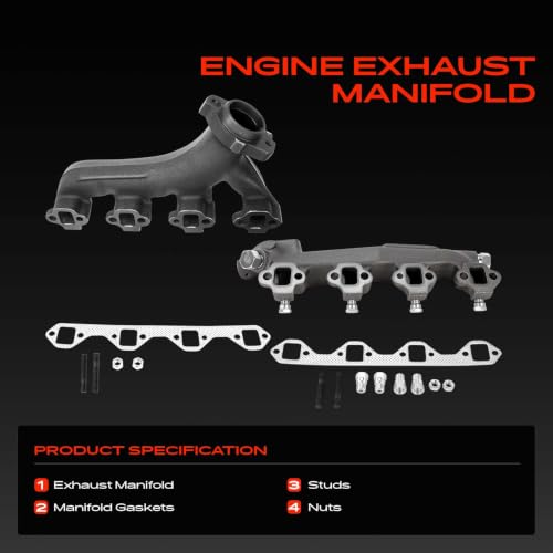 A-Premium 2PCS Left & Right [OHV 8Cyl 5.8L] Engine Exhaust Manifold Kits W/Gaskets, Studs, Nuts Compatible with Ford F-150 1988-1996, F-250, F-250 HD, F-350, E-150 E-250 E-350 Econoline & More