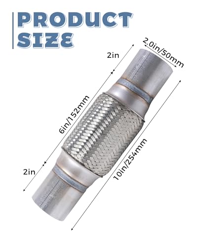 UNLRAE Flex Pipe,Heavy Duty Exhaust Flex Pipe,Car Accessories Stainless Steel Flexible Exhaust Pipes,Universal Muffler Tube Automotive Replacement,Suitable for Most Cars,Trucks (2"x6"/10")