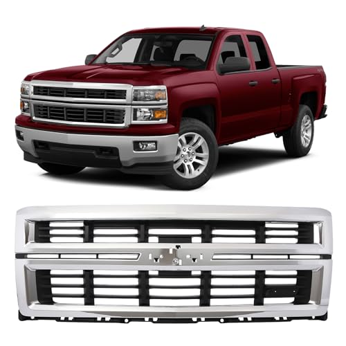 KARPAL Front Upper Grille Assembly W/Chrome Surround Frame Compatible with 2014 2015 Chevrolet Silverado 1500, Replacement 23259621 GM1200714