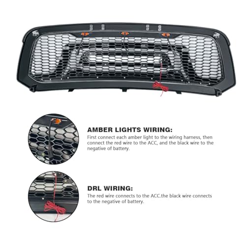 Allinoneparts Front Grille Compatible with 2013-2018 Dodge Ram 1500, 2019-2023 Ram 1500 Classic, Matte Black Bumper Grill w/Off-Road Lights