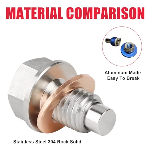 M12 x 1.75 Magnetic Oil Drain Pan Plug,Magnetic Stainless Steel Oil Drain Plug Nut Bolt,with 3 PCS Copper Crush Washer Anti Leakage,Universal Leak-proof Replacement,Fits Most Cars,Motorcycles, Boats