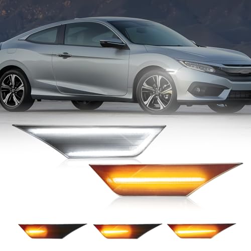 AUTOONE Switchback LED Side Marker Lights Compatible With 10th Gen Honda Civic 2016-2021, Amber Yellow Turn Signals & White Daytime Running Lights, Smoked Lens, 2PCS