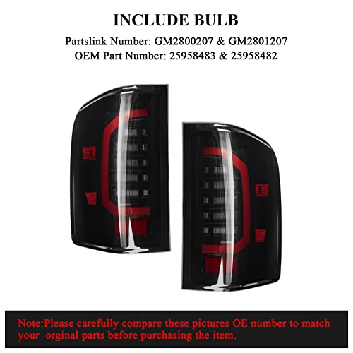 vvavv LED Tail Lights Compatible with 2007-2013 Chevy Silverado 1500 2007-2014 Silverado 2500 HD/3500 HD, LED Tube Rear Light Lamp Dark Smoke Replace A Pair