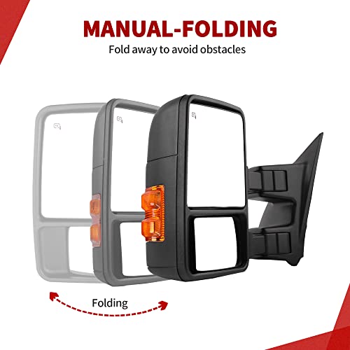 YITAMOTOR Towing Mirror Compatible with 2008-2016 Ford F250 F350 F450 F550 Super Duty, Left Driver Side Mirror Power Heated, Telescoping, Turn Signal Light, Black