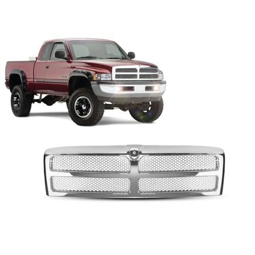 Chrome Front Grille With Honeycomb Mesh Insert - Compatible With Dodge Ram 1500, 2500, 3500 (1994-2002)